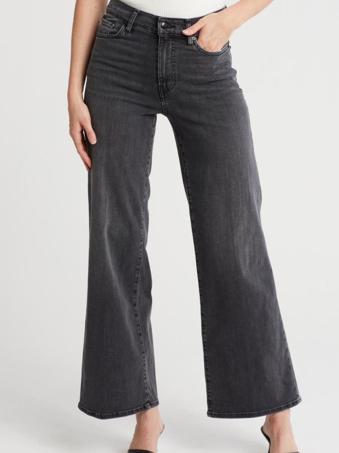 Frame Denim High-Rise Wide Leg Jeans - Washed Charcoal